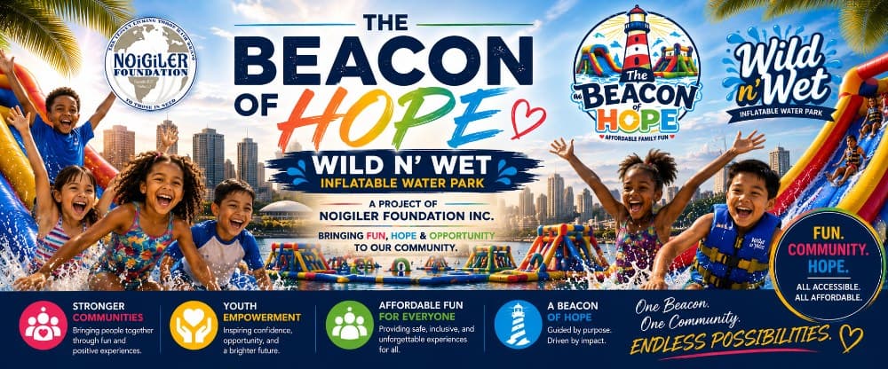 Wild N Wet inflatable water park at a NOIGILER Foundation community event